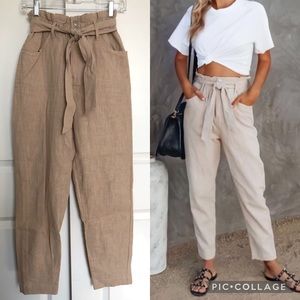 Vici Top Notch High-Rise Woven Paperbag Belted Trousers | S